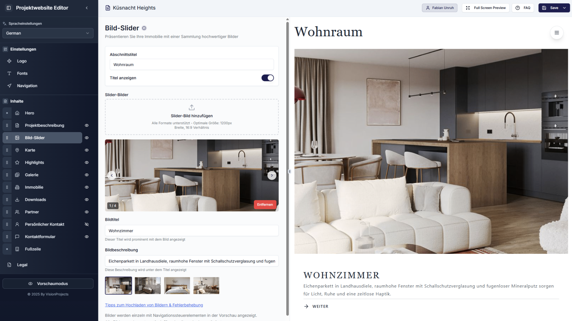 VisionProjects Editor – Galerien und Bildslider